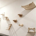 Wall-Mounted Cat Hammock Wooden Cat Tree Tower Jumping Platform Hammock Scratching Post Stairs Perches Shelves Cats Furniture