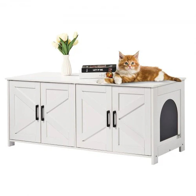 Cat Litter Box Enclosure for 2 Cats, Litter Box Furniture Hidden with Double Rooms, Wooden Cat Box Cabinet Fit Most of Litter Box, 47.2L X 18.5W X 19.7H, White