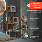 Stylish Wooden Cat Tower & Scratching Post - 60 Decor-Friendly, 48 Tall Post, 3-Level Condo for Multi-Cat Comfort