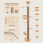 Floor to Ceiling Cat Tree for Indoor Cats Adjustable Height Wooden Cat Tower with Thick Scratching Posts Acrylic Cave Cat Toys