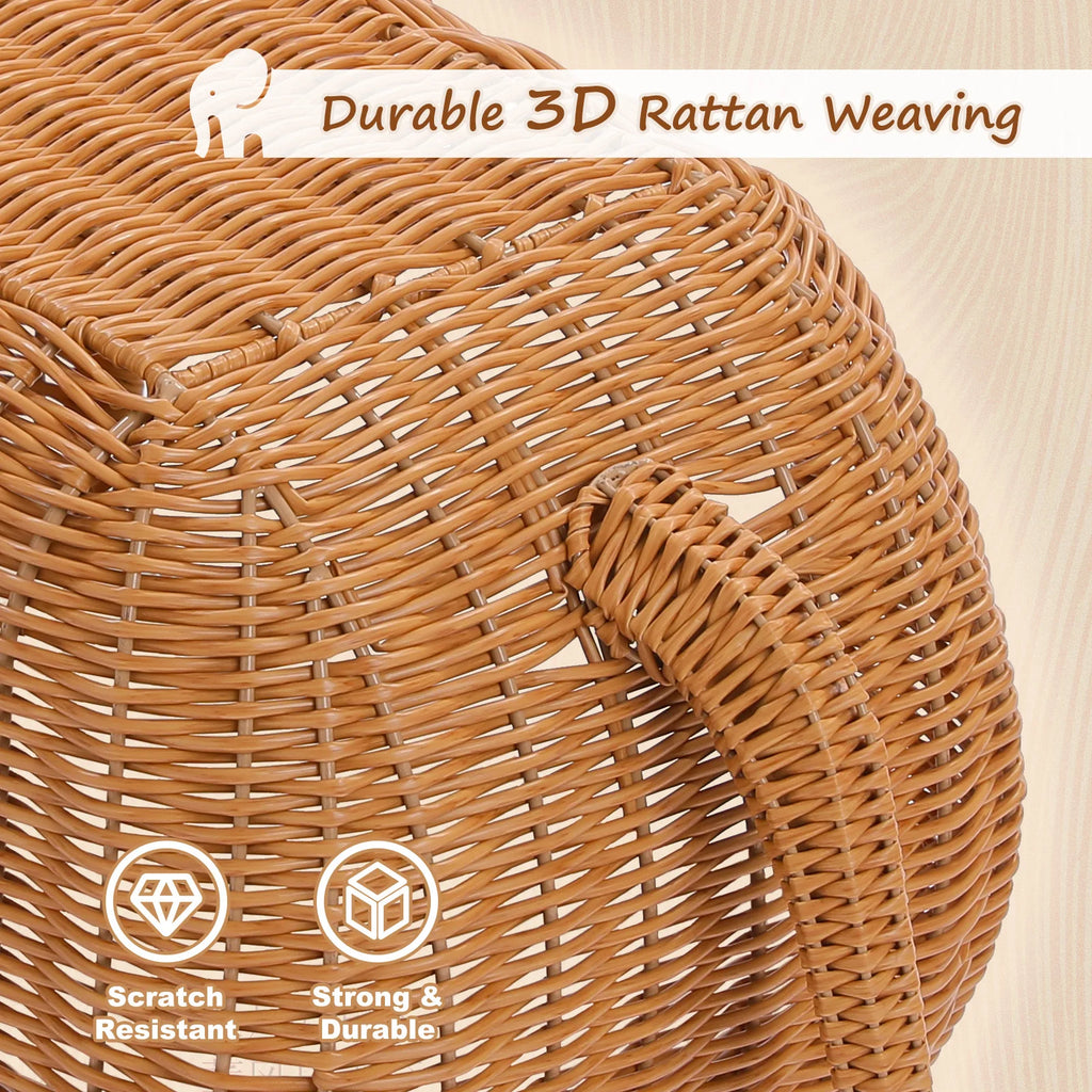 Elephant Cat Condo with Thick Plush Cushion Cute Handwoven Wicker Kitten House for Indoor Cats Natural Rattan Pet Beds Cat Nest