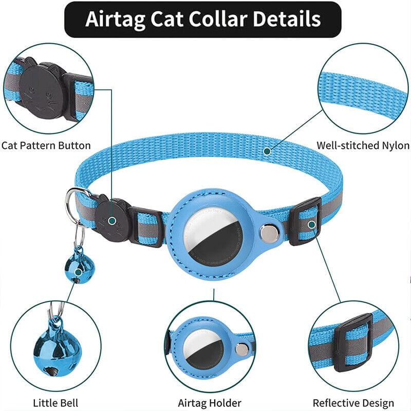 Pet Airtag Collar Nylon Ripstop Adjustable 22–35Cm Reflective Breakaway Waterproof Cat Dog Tracking Collar Lightweight | Koossa