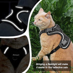 Cat Harness, Cat Harness and Leash for Walking, Adjusted in Four Directions and Breathable Cat Harness for anti Escape That Can Be Fitted and Positioned, Reflective Strips Harness, Black