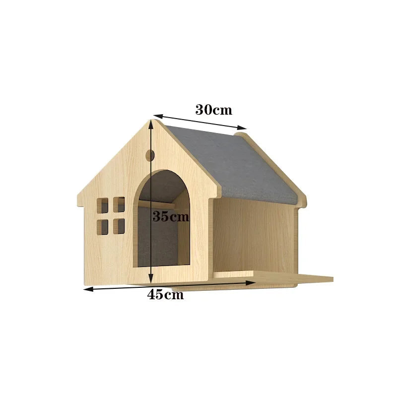 Wooden Cat House Climbing Shelf Wall Mounted Kitten Villa Floating Shelves for Sleeping and Resting Pet Wall Furniture