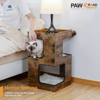Wood Cat Condo House Bed with Removable Soft Mats Modern Cat Tree Tower with Scratching Pad Cat Scratcher Furniture Kitten Toys