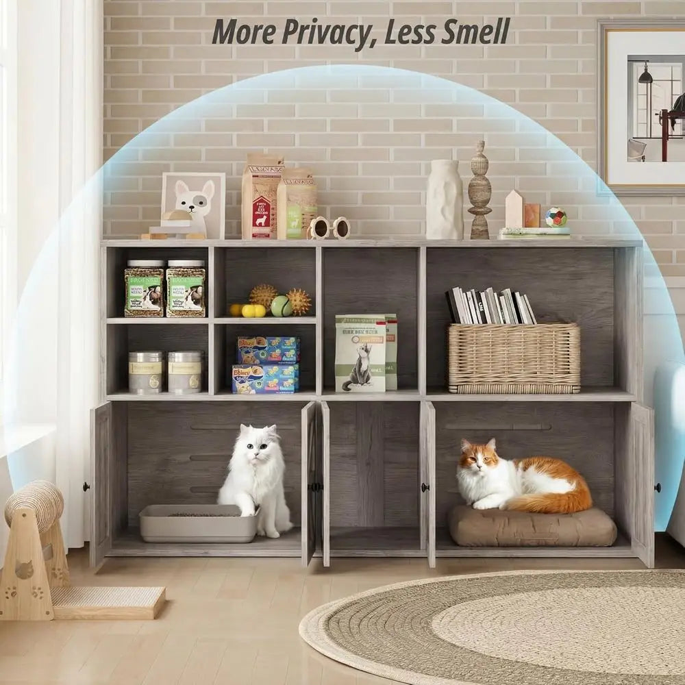 Cat Litter Box Enclosure or 2 Cats, Litter Box Urniture Hidden with Double Room and Large Storage Space, Wooden Washroom Urnitur