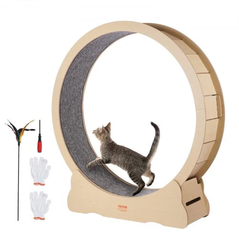 Wooden Cat Exercise Wheel, 52' Large Cat Treadmill Wheel for Indoor Cats, Cat Running Wheel with Detachable Carpet & Cat Teaser for Running/Walking/Training, Suitable for Most Cats