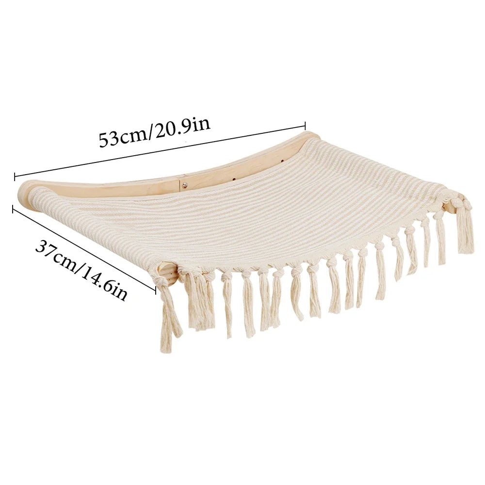 Wall-Mounted Cat Hammock Wooden Cat Tree Tower Jumping Platform Hammock Scratching Post Stairs Perches Shelves Cats Furniture