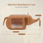 Elephant Cat Condo with Thick Plush Cushion Cute Handwoven Wicker Kitten House for Indoor Cats Natural Rattan Pet Beds Cat Nest
