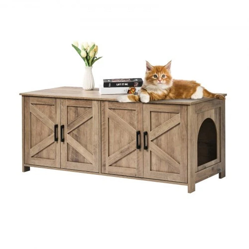 Cat Litter Box Enclosure for 2 Cats, Litter Box Furniture Hidden with Double Rooms, Wooden Cat Box Cabinet Fit Most of Litter Box, 47.2L X 18.5W X 19.7H, Greige