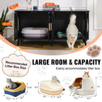 Cat Litter Box Enclosure for 2 Cats, Litter Box Furniture Hidden with Rattan Decorated Doors, Wooden Cat Box Cabinet Fit Most of Litter Box, 47.2L X 19.7W X 21.7H, Black