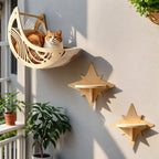 Wall-Mounted Cat Hammock Wooden Cat Tree Tower Jumping Platform Hammock Scratching Post Stairs Perches Shelves Cats Furniture
