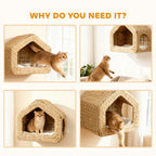 Wall Mounted Cat House, Cat Wall Furniture, Cat Wall Shelf with Washable Cushion, Natural