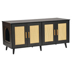 Cat Litter Box Enclosure for 2 Cats, Litter Box Furniture Hidden with Rattan Decorated Doors, Wooden Cat Box Cabinet Fit Most of Litter Box, 47.2L X 19.7W X 21.7H, Black
