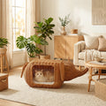 Elephant Cat Condo with Thick Plush Cushion Cute Handwoven Wicker Kitten House for Indoor Cats Natural Rattan Pet Beds Cat Nest