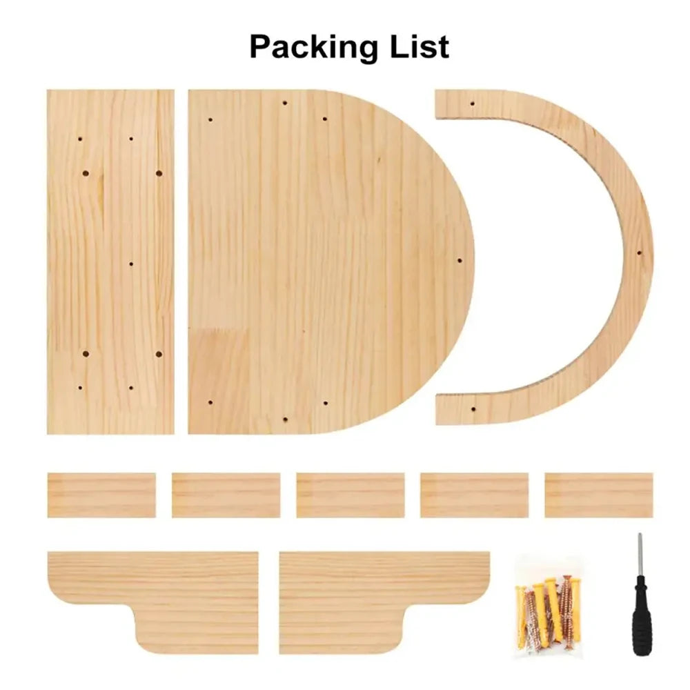 1 Piece Cat Wall Mounted Shelf Furniture Wooden Cat Bed and Scratcher Post with Climbing Ladder Steps for Kitten Play and Rest