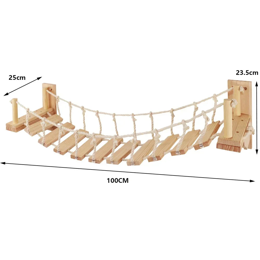 Wall Mounted Cat Climbing Shelves Cat House Cat Bridge Cat Hammock with Scratching Post and Pedals or Stairway for Kittens