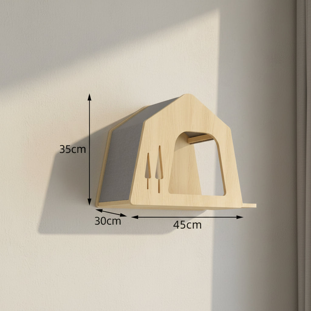 Wooden Cat House Climbing Shelf Wall Mounted Kitten Villa Floating Shelves for Sleeping and Resting Pet Wall Furniture