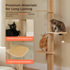 Floor to Ceiling Cat Tree for Indoor Cats Adjustable Height Wooden Cat Tower with Thick Scratching Posts Acrylic Cave Cat Toys