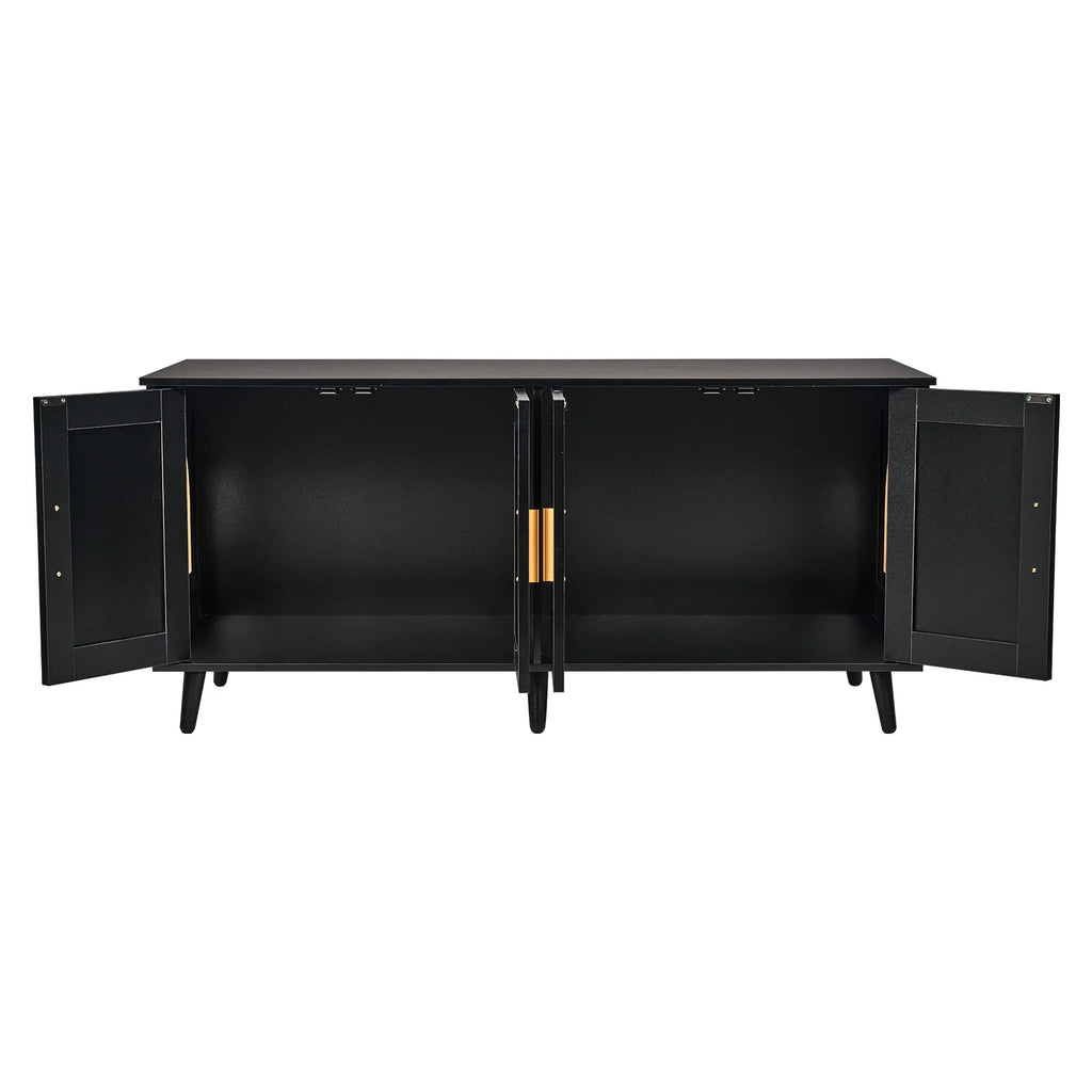 Cat Litter Box Enclosure for 2 Cats, Litter Box Furniture Hidden with Rattan Decorated Doors, Wooden Cat Box Cabinet Fit Most of Litter Box, 47.2L X 19.7W X 21.7H, Black