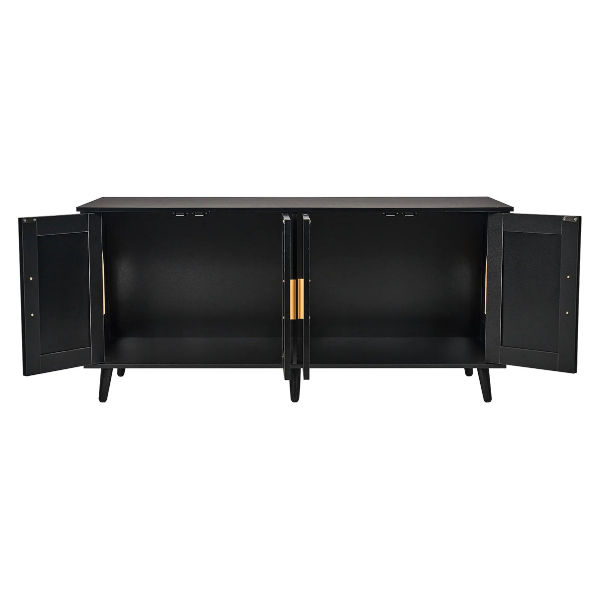 Cat Litter Box Enclosure for 2 Cats, Litter Box Furniture Hidden with Rattan Decorated Doors, Wooden Cat Box Cabinet Fit Most of Litter Box, 47.2L X 19.7W X 21.7H, Black