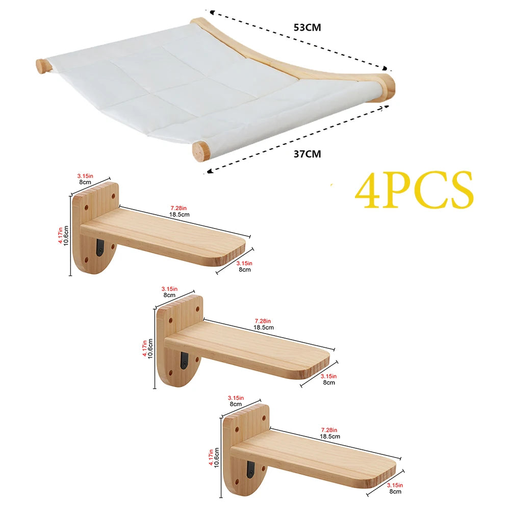 Wall-Mounted Cat Hammock Cat Tree Tower Scratching Post Star-Shaped Steps Ladder Kitten Hiding House Indoor Cats Playground