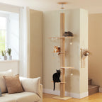 Floor to Ceiling Cat Tree for Indoor Cats Adjustable Height Wooden Cat Tower with Thick Scratching Posts Acrylic Cave Cat Toys