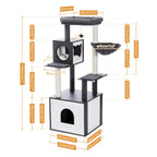 Multi-Level Cat Tree for Indoor Wood Cat Tower with Scratching Posts Spacious Condo Hammock Top Perch Cat Scratcher Cat Toys