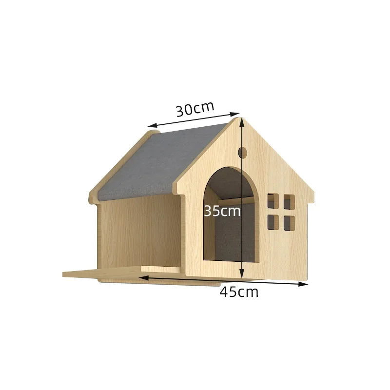 Wooden Cat House Climbing Shelf Wall Mounted Kitten Villa Floating Shelves for Sleeping and Resting Pet Wall Furniture