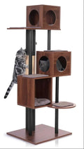 Stylish Wooden Cat Tower & Scratching Post - 60 Decor-Friendly, 48 Tall Post, 3-Level Condo for Multi-Cat Comfort