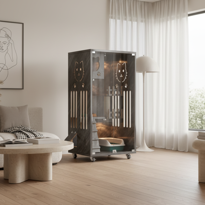 Cat Enclosure Cabinet in Luxury Home