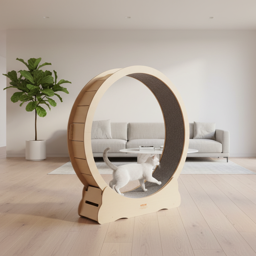 Cat Wheel with White Cat in Luxury Home
