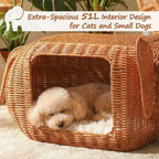Elephant Cat Condo with Thick Plush Cushion Cute Handwoven Wicker Kitten House for Indoor Cats Natural Rattan Pet Beds Cat Nest