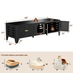 58In Metal Cat Litter Box Enclosure, Hidden Litter Furniture for 2 Cats, Large Indoor Cat House TV Stand Cabinet W Ventilation & 2 Compartments, Black Modern Pet Washroom W Adjustable Legs