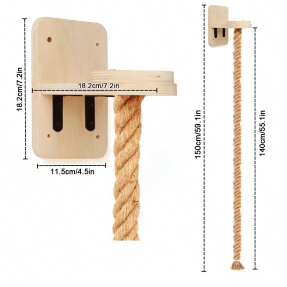 Wall Mounted Cat Furniture Indoor Cat Climbing Ladder Hammock Sisal Scratching Post Cat Perch Platform Rest Bed Wall Cat Tree