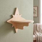 My Kitty City star-shaped solid wood wall-mounted cat climbing step with a natural grain finish on a green wall.