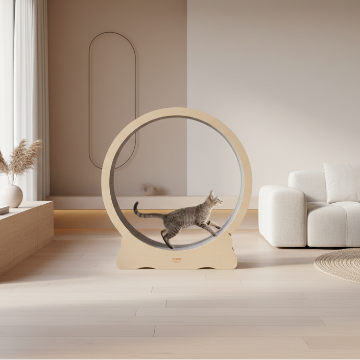 Wooden Cat Wheel in Modern Minimalist Home